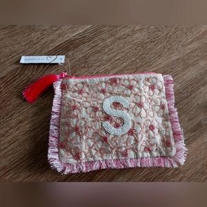 ✨️3 Items For $15✨️ NWT S Initial Sequin Pink Fringe Pouch Makeup Pouch Bag